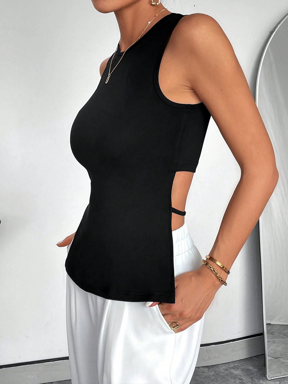 ZARA Spring Summer Simple Sexy Asymmetric Hem Tank Top